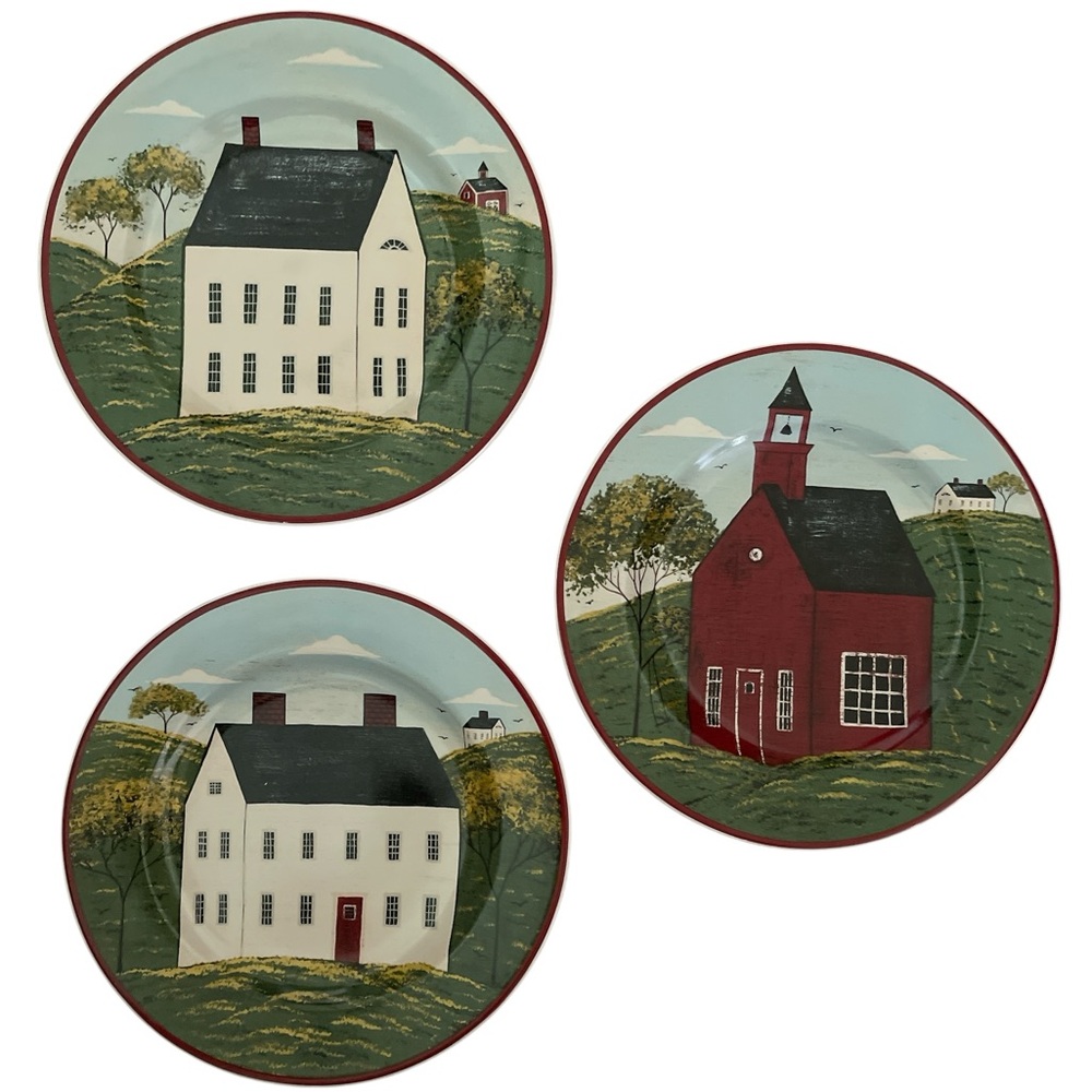 Sakura Brandon House Set of Three Decorative Plates with Scenic Houses